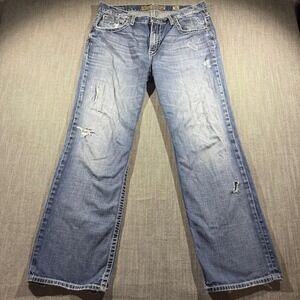 BKE Tyler Straight Jeans Mens 37x31 Blue Distressed Denim Medium Wash Casual